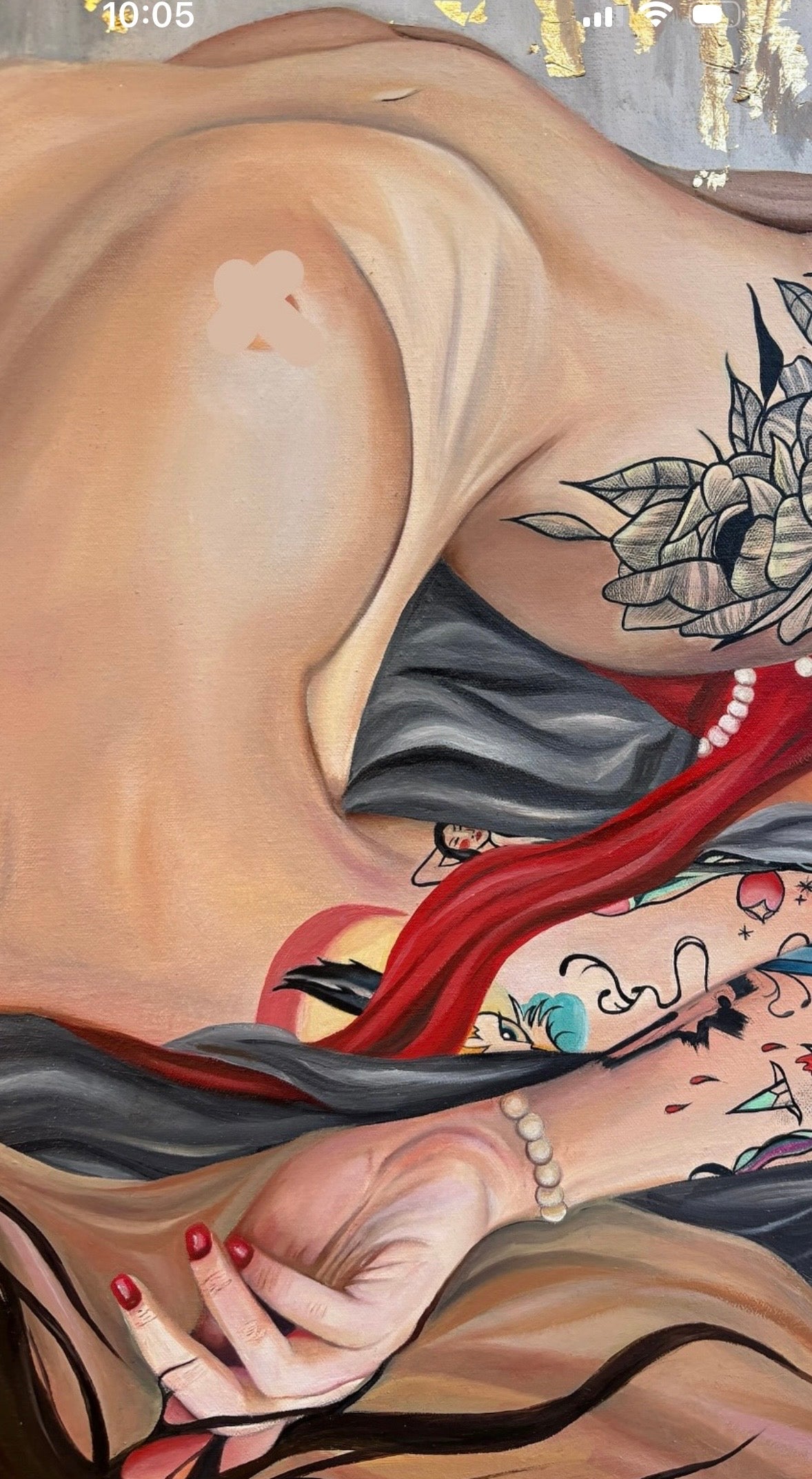 Artistic depiction of a person with tattoos on a neutral background